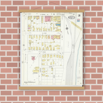 Old map wall art mockup — magnetic wood frame on brick wall — Sanborn Fire Insurance Map from Marquette, Marquette County, Michigan (1911), Sheet #0021