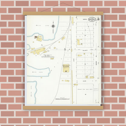 Old map wall art mockup — magnetic wood frame on brick wall — Sanborn Fire Insurance Map from Whitehall, Muskegon County, Michigan (1910), Sheet #0006