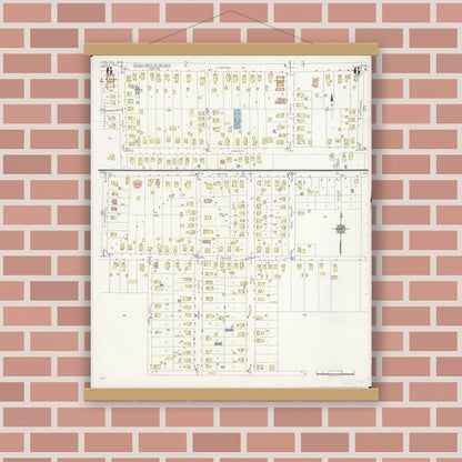 Old map wall art mockup — magnetic wood frame on brick wall — Sanborn Fire Insurance Map from Zeeland, Ottawa County, Michigan (1934), Sheet #0006