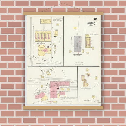 Old map wall art mockup — magnetic wood frame on brick wall — Sanborn Fire Insurance Map from Mount Vernon, Knox County, Ohio (1907), Sheet #0018