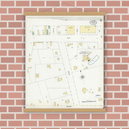 Old map wall art mockup — magnetic wood frame on brick wall — Sanborn Fire Insurance Map from Forney, Kaufman County, Texas (1906), Sheet #0005