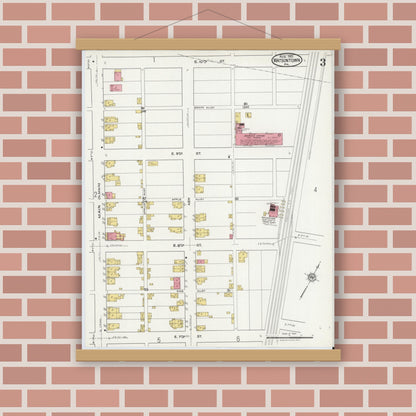 Old map wall art mockup — magnetic wood frame on brick wall — Sanborn Fire Insurance Map from Watsontown, Northumberland County, Pennsylvania (1921), Sheet #0003
