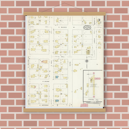 Old map wall art mockup — magnetic wood frame on brick wall — Sanborn Fire Insurance Map from Paulding, Paulding County, Ohio (1913), Sheet #0003