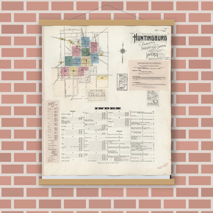 Old map wall art mockup — magnetic wood frame on brick wall — Sanborn Fire Insurance Map from Huntingburg, Dubois County, Indiana (1949) - Complete Map Set