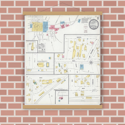 Old map wall art mockup — magnetic wood frame on brick wall — Sanborn Fire Insurance Map from Platteville, Grant County, Wisconsin (1900) - Complete Map Set
