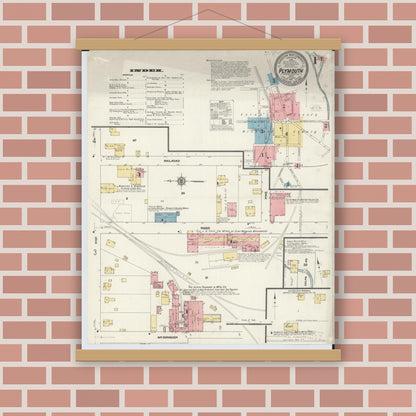 Old map wall art mockup — magnetic wood frame on brick wall — Sanborn Fire Insurance Map from Plymouth, Huron And Richland Counties, Ohio (1911), Sheet #0001