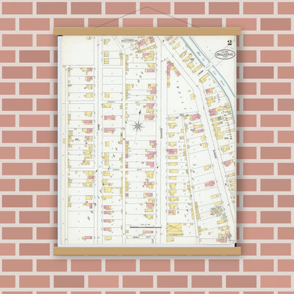 Old map wall art mockup — magnetic wood frame on brick wall — Sanborn Fire Insurance Map from Chillicothe, Ross County, Ohio (1900), Sheet #0002