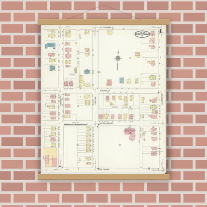 Old map wall art mockup — magnetic wood frame on brick wall — Sanborn Fire Insurance Map from Kennett Square, Chester County, Pennsylvania (1914), Sheet #0004