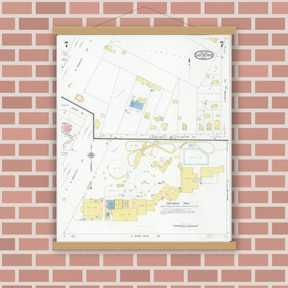 Old map wall art mockup — magnetic wood frame on brick wall — Sanborn Fire Insurance Map from East Detroit, Macomb County, Michigan (1931), Sheet #0007