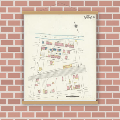 Old map wall art mockup — magnetic wood frame on brick wall — Sanborn Fire Insurance Map from Bridgeport, Montgomery County, Pennsylvania (1920), Sheet #0004