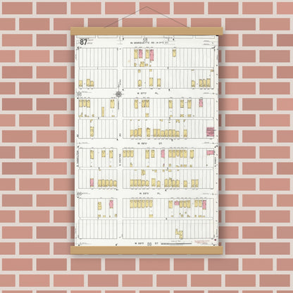 Old map wall art mockup — magnetic wood frame on brick wall — Sanborn Fire Insurance Map from Chicago, Cook County, Illinois (1920), Sheet #0087