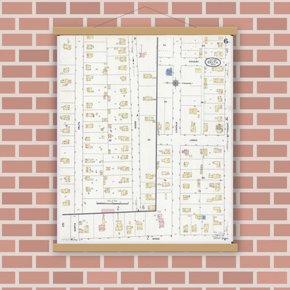 Old map wall art mockup — magnetic wood frame on brick wall — Sanborn Fire Insurance Map from Delta, Fulton County, Ohio (1910), Sheet #0006