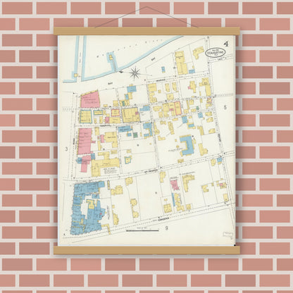 Old map wall art mockup — magnetic wood frame on brick wall — Sanborn Fire Insurance Map from Saint Augustine, Saint John's County, Florida (1904), Sheet #0004