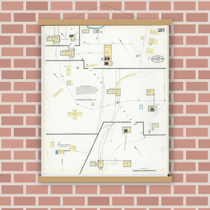 Old map wall art mockup — magnetic wood frame on brick wall — Sanborn Fire Insurance Map from Houghton, Houghton County, Michigan (1908), Sheet #0020