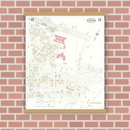 Old map wall art mockup — magnetic wood frame on brick wall — Sanborn Fire Insurance Map from Goose Creek, Harris County, Texas (1931), Sheet #0015