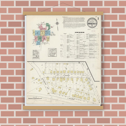 Old map wall art mockup — magnetic wood frame on brick wall — Sanborn Fire Insurance Map from Barnesville, Belmont County, Ohio (1915), Sheet #0001