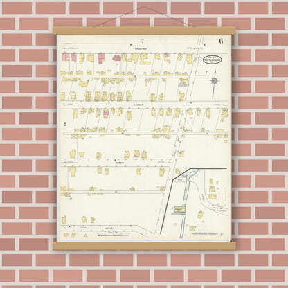 Old map wall art mockup — magnetic wood frame on brick wall — Sanborn Fire Insurance Map from Mifflinburg, Union County, Pennsylvania (1913), Sheet #0006