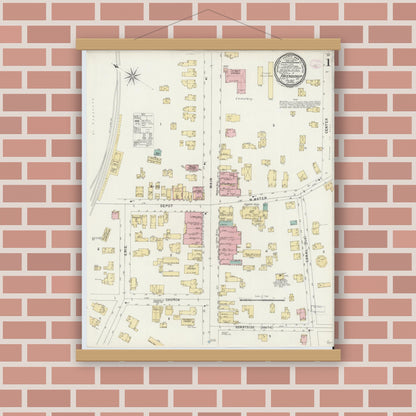 Old map wall art mockup — magnetic wood frame on brick wall — Sanborn Fire Insurance Map from Friendship, Allegany County, New York (1897) - Complete Map Set