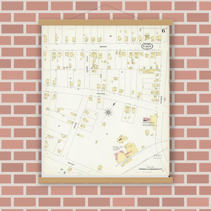 Old map wall art mockup — magnetic wood frame on brick wall — Sanborn Fire Insurance Map from Elmer, Salem County, New Jersey (1908), Sheet #0006