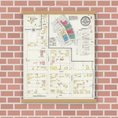 Old map wall art mockup — magnetic wood frame on brick wall — Sanborn Fire Insurance Map from Corpus Christi, Nueces County, Texas (1906) - Complete Map Set