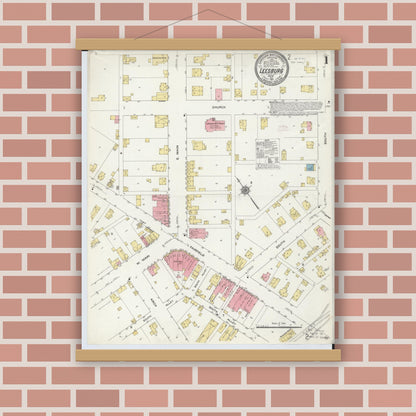 Old map wall art mockup — magnetic wood frame on brick wall — Sanborn Fire Insurance Map from Leesburg, Highland County, Ohio (1911) - Complete Map Set