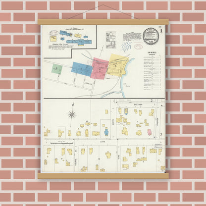 Old map wall art mockup — magnetic wood frame on brick wall — Sanborn Fire Insurance Map from Hammondsport, Steuben County, New York (1898) - Complete Map Set