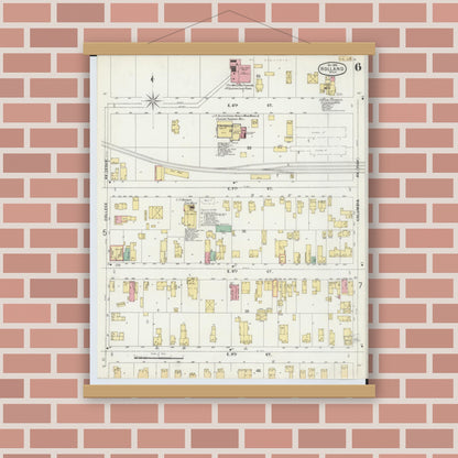 Old map wall art mockup — magnetic wood frame on brick wall — Sanborn Fire Insurance Map from Holland, Ottawa County, Michigan (1896), Sheet #0006