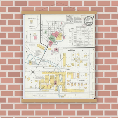 Old map wall art mockup — magnetic wood frame on brick wall — Sanborn Fire Insurance Map from Dowagiac, Cass County, Michigan (1899) - Complete Map Set