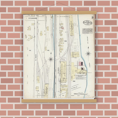 Old map wall art mockup — magnetic wood frame on brick wall — Sanborn Fire Insurance Map from Stillwater, Washington County, Minnesota (1884), Sheet #0003