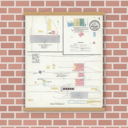 Old map wall art mockup — magnetic wood frame on brick wall — Sanborn Fire Insurance Map from Midland, Beaver County, Pennsylvania (1911), Sheet #0001