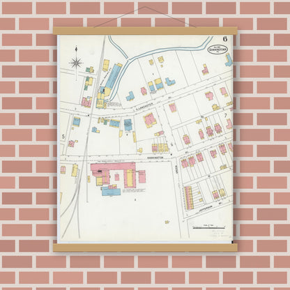 Old map wall art mockup — magnetic wood frame on brick wall — Sanborn Fire Insurance Map from Downingtown, Chester County, Pennsylvania (1903), Sheet #0006