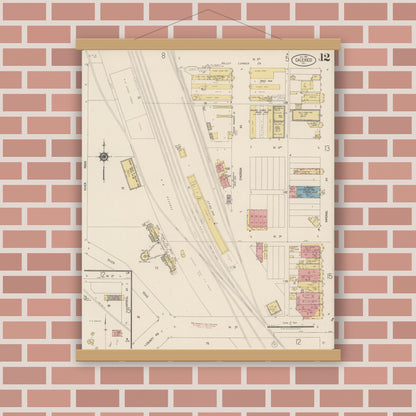 Old map wall art mockup — magnetic wood frame on brick wall — Sanborn Fire Insurance Map from Calexico, Imperial County, California (1920), Sheet #0012