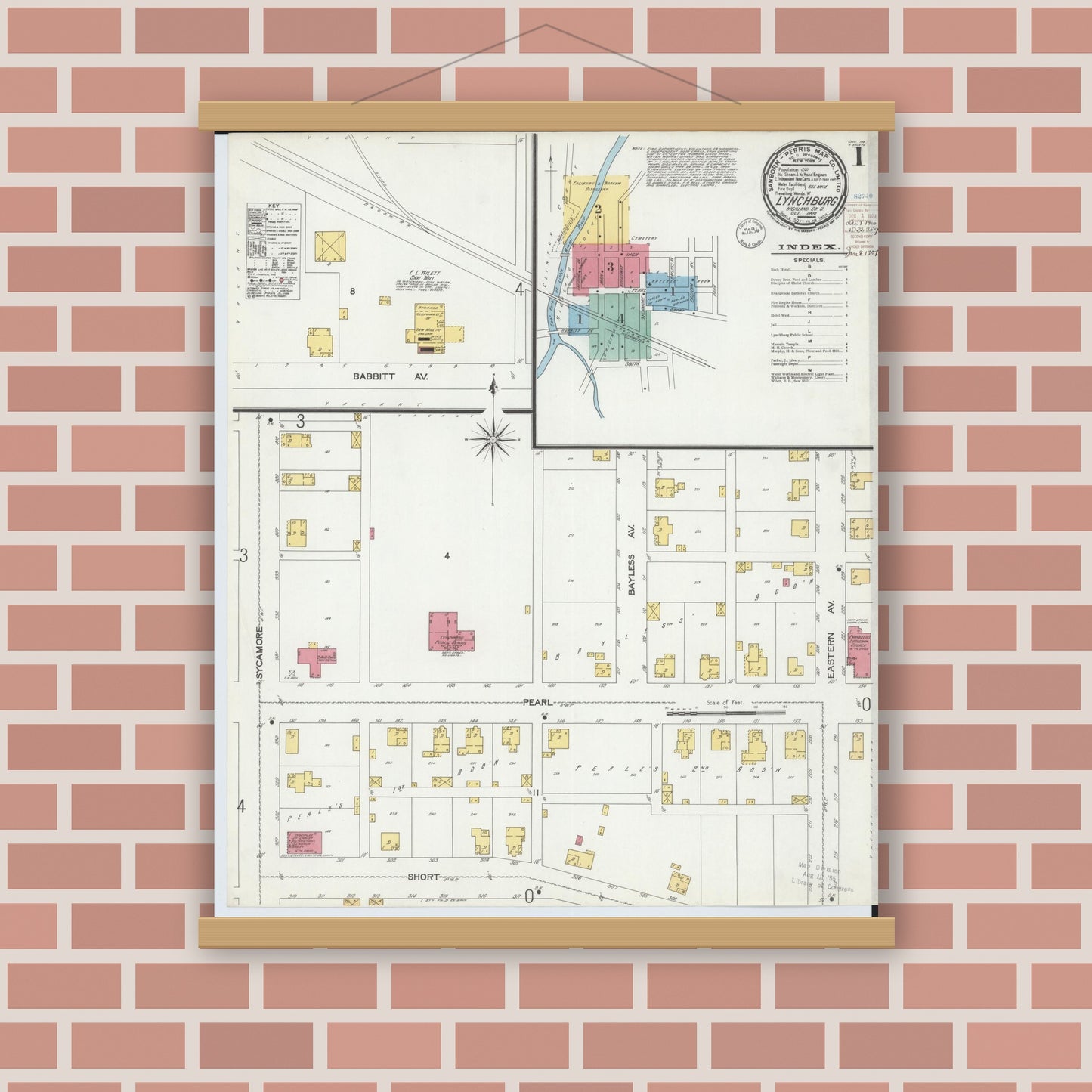 Old map wall art mockup — magnetic wood frame on brick wall — Sanborn Fire Insurance Map from Lynchburg, Highland County, Ohio (1900) - Complete Map Set