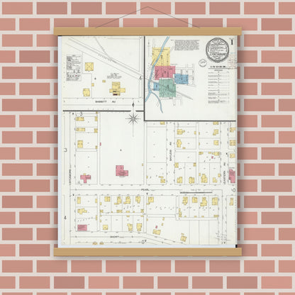 Old map wall art mockup — magnetic wood frame on brick wall — Sanborn Fire Insurance Map from Lynchburg, Highland County, Ohio (1900) - Complete Map Set