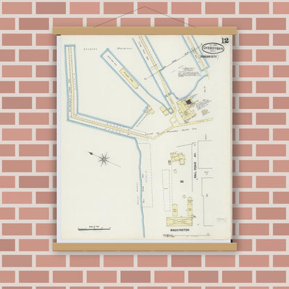 Old map wall art mockup — magnetic wood frame on brick wall — Sanborn Fire Insurance Map from Cheboygan, Cheboygan County, Michigan (1890), Sheet #0012