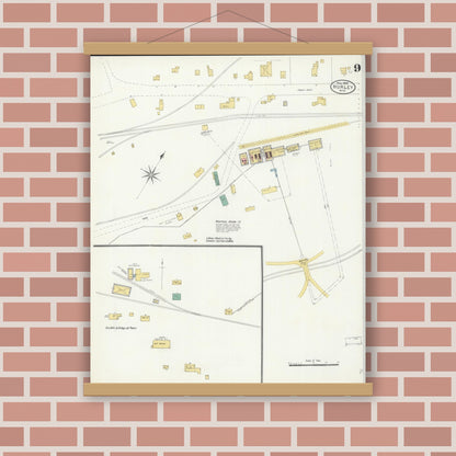 Old map wall art mockup — magnetic wood frame on brick wall — Sanborn Fire Insurance Map from Hurley, Iron County, Wisconsin (1905), Sheet #0009