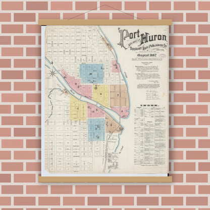 Old map wall art mockup — magnetic wood frame on brick wall — Sanborn Fire Insurance Map from Port Huron, Saint Clair County, Michigan (1887) - Complete Map Set