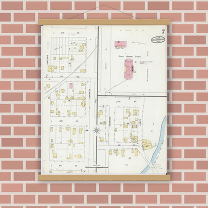 Old map wall art mockup — magnetic wood frame on brick wall — Sanborn Fire Insurance Map from Moorhead, Clay County, Minnesota (1896), Sheet #0007
