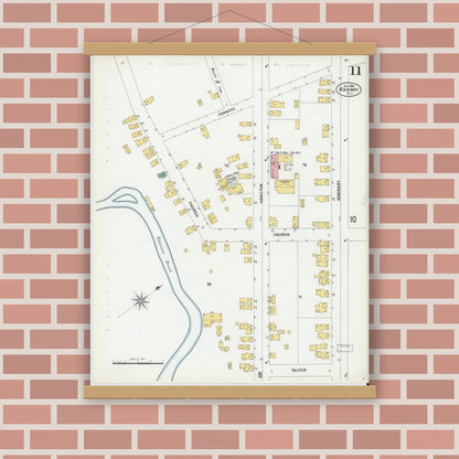 Old map wall art mockup — magnetic wood frame on brick wall — Sanborn Fire Insurance Map from Rahway, Union County, New Jersey (1901), Sheet #0011
