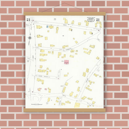 Old map wall art mockup — magnetic wood frame on brick wall — Sanborn Fire Insurance Map from Athol, Worcester County, Massachusetts (1936), Sheet #0021