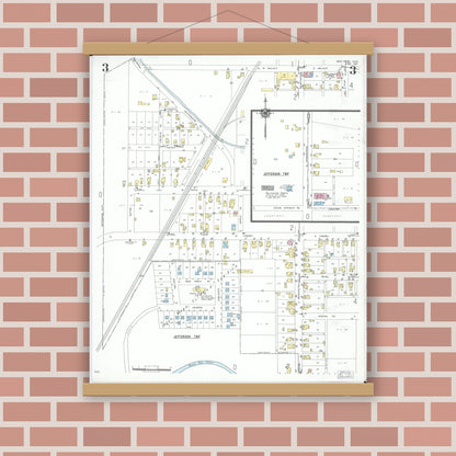 Old map wall art mockup — magnetic wood frame on brick wall — Sanborn Fire Insurance Map from New Paris, Preble County, Ohio (1951), Sheet #0003
