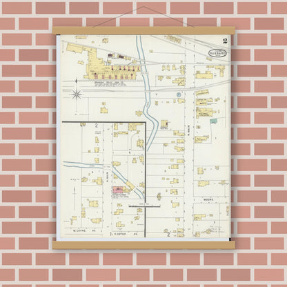 Old map wall art mockup — magnetic wood frame on brick wall — Sanborn Fire Insurance Map from Hubbard, Trumbull County, Ohio (1896), Sheet #0002