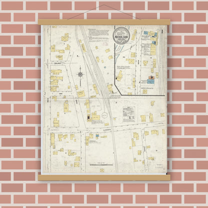 Old map wall art mockup — magnetic wood frame on brick wall — Sanborn Fire Insurance Map from Nicholson, Wyoming County, Pennsylvania (1911) - Complete Map Set