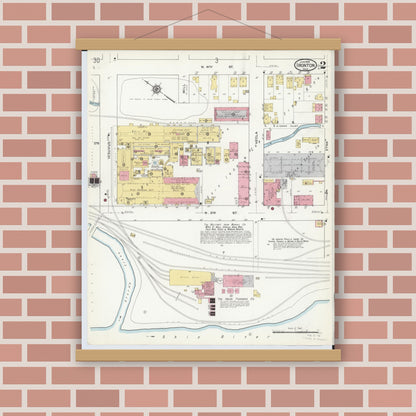 Old map wall art mockup — magnetic wood frame on brick wall — Sanborn Fire Insurance Map from Ironton, Lawrence County, Ohio (1916), Sheet #0002