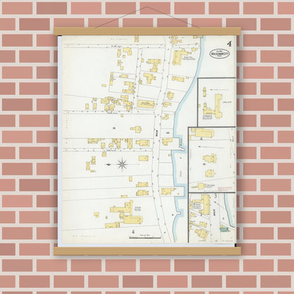 Old map wall art mockup — magnetic wood frame on brick wall — Sanborn Fire Insurance Map from Mackinaw City, Cheboygan County, Michigan (1900), Sheet #0004