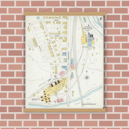 Old map wall art mockup — magnetic wood frame on brick wall — Sanborn Fire Insurance Map from Duncannon, Perry County, Pennsylvania (1899), Sheet #0002