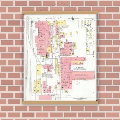 Old map wall art mockup — magnetic wood frame on brick wall — Sanborn Fire Insurance Map from Sebring, Mahoning County, Ohio (1923), Sheet #0005