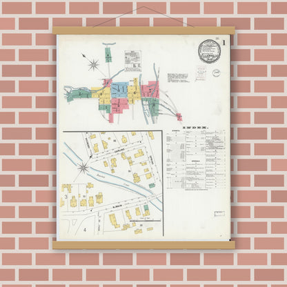 Old map wall art mockup — magnetic wood frame on brick wall — Sanborn Fire Insurance Map from Ellenville, Ulster County, New York (1900) - Complete Map Set