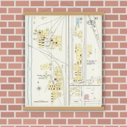 Old map wall art mockup — magnetic wood frame on brick wall — Sanborn Fire Insurance Map from Milton, Northumberland County, Pennsylvania (1896), Sheet #0011