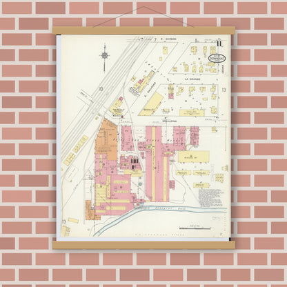 Old map wall art mockup — magnetic wood frame on brick wall — Sanborn Fire Insurance Map from Dowagiac, Cass County, Michigan (1913), Sheet #0011